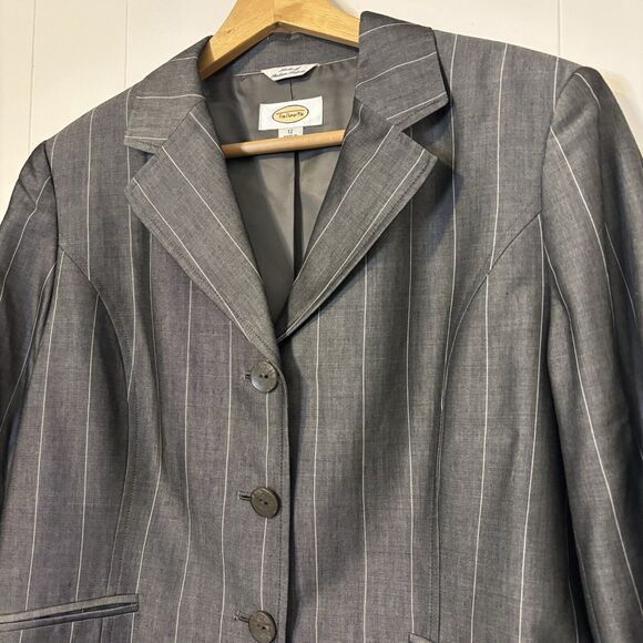 Talbots Italian Fabric Mohair Wool Blazer Jacket Gray Pinstripe 12 Work Career - Picture 3 of 10